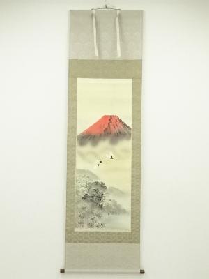 JAPANESE HANGING SCROLL / HAND PAINTED / RED Mt. FUJI 